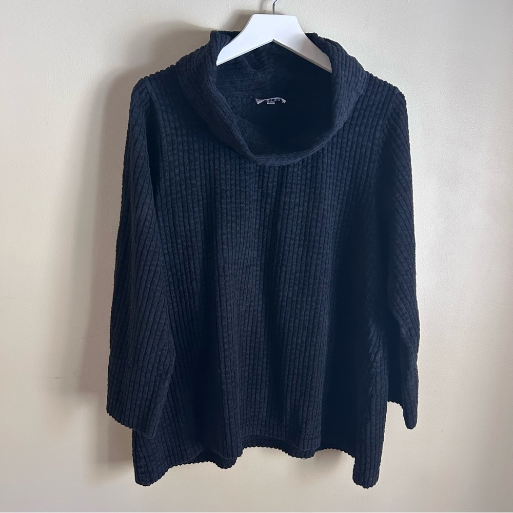 Habitat ~ Vintage Black Corduroy Cowl Neck 3/4 Sleeve Swing Hem size Large